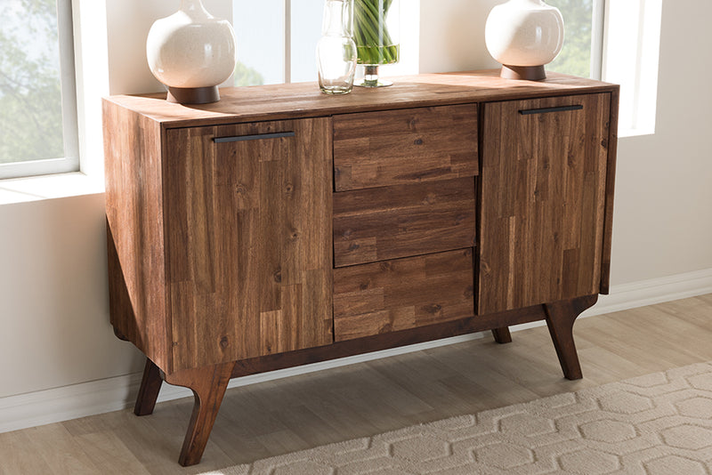 Baxton Studio Sierra Mid-Century Modern Brown Wood 3-Drawer Sideboard | Modishstore | Sideboards