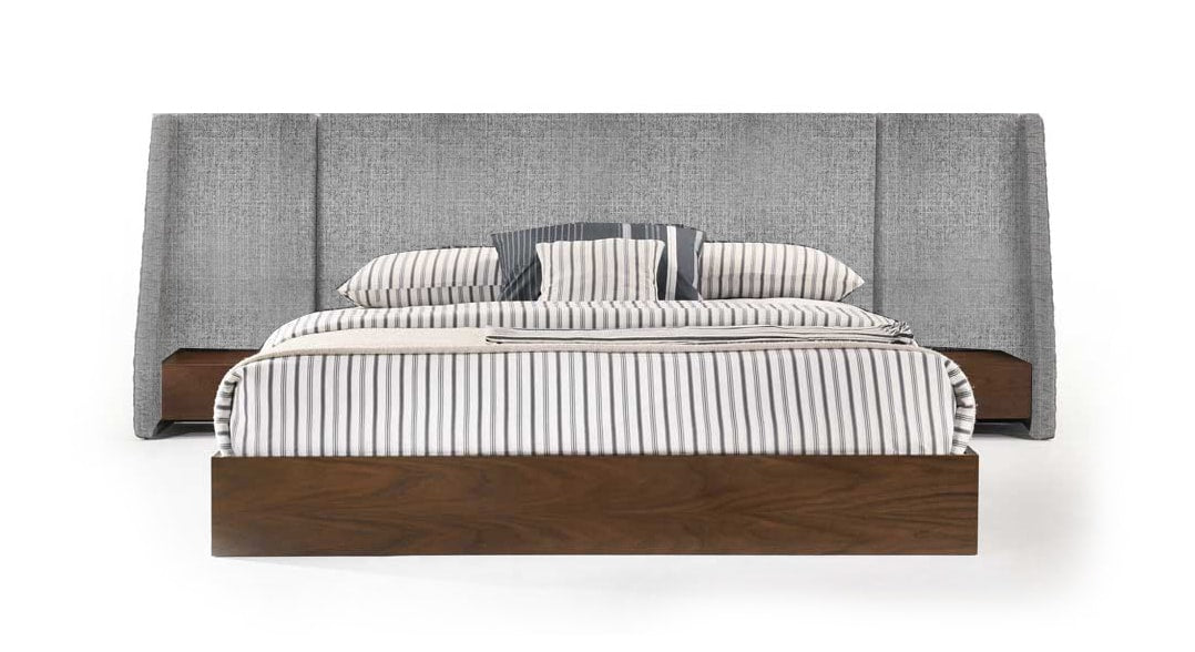 Nova Domus Janice - Modern Grey Fabric and Walnut Bed and Nightstands | Beds | Modishstore - 3