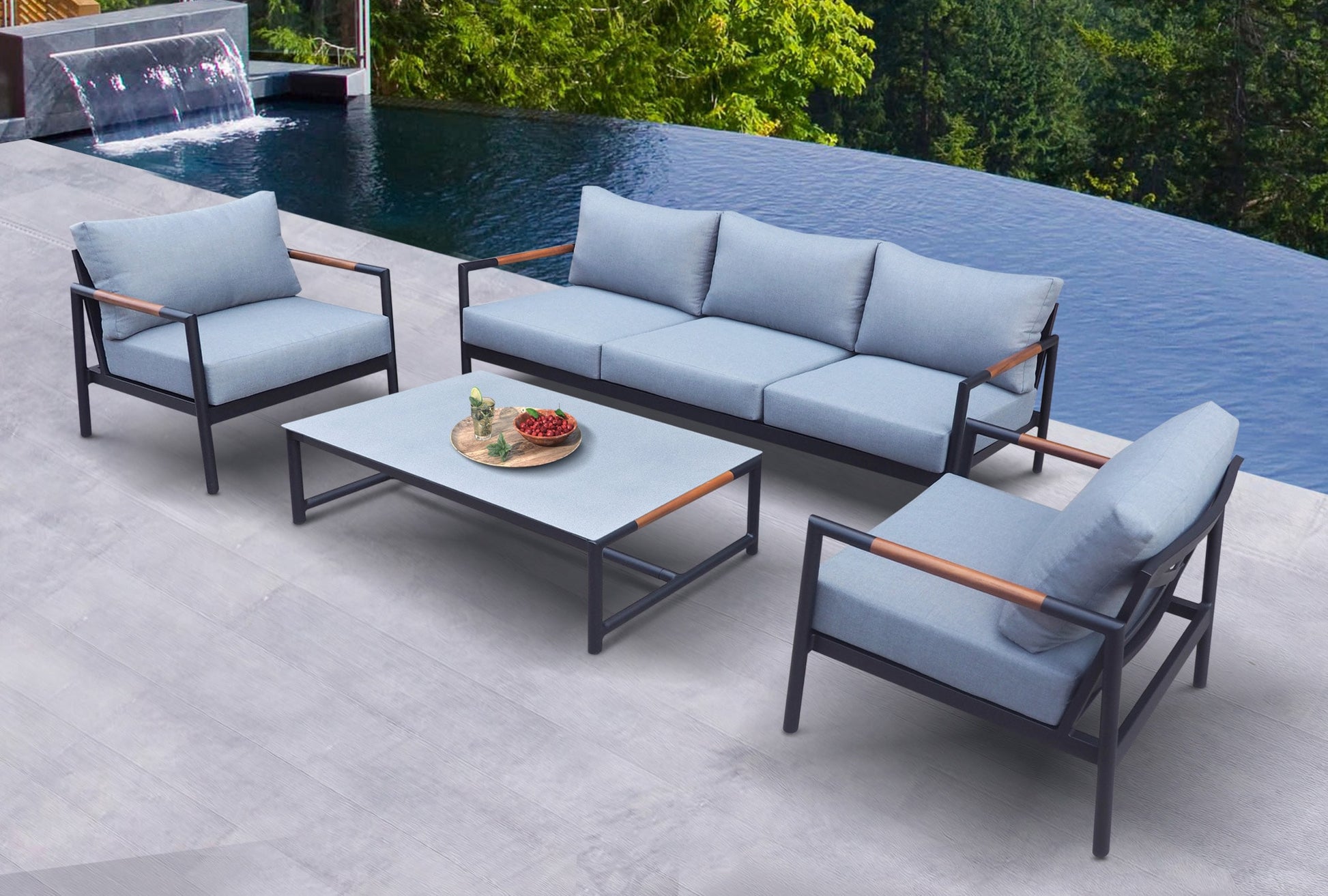 Renava Kiowa - Modern Outdoor Grey & Black Sofa Set | Modishstore | Outdoor Sofas, Loveseats & Sectionals