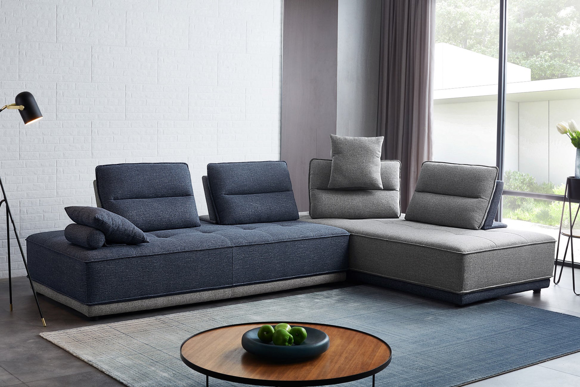 Divani Casa Glendale - Modern Blue & Grey Fabric Sectional Sofa | Modishstore | Sofas-2