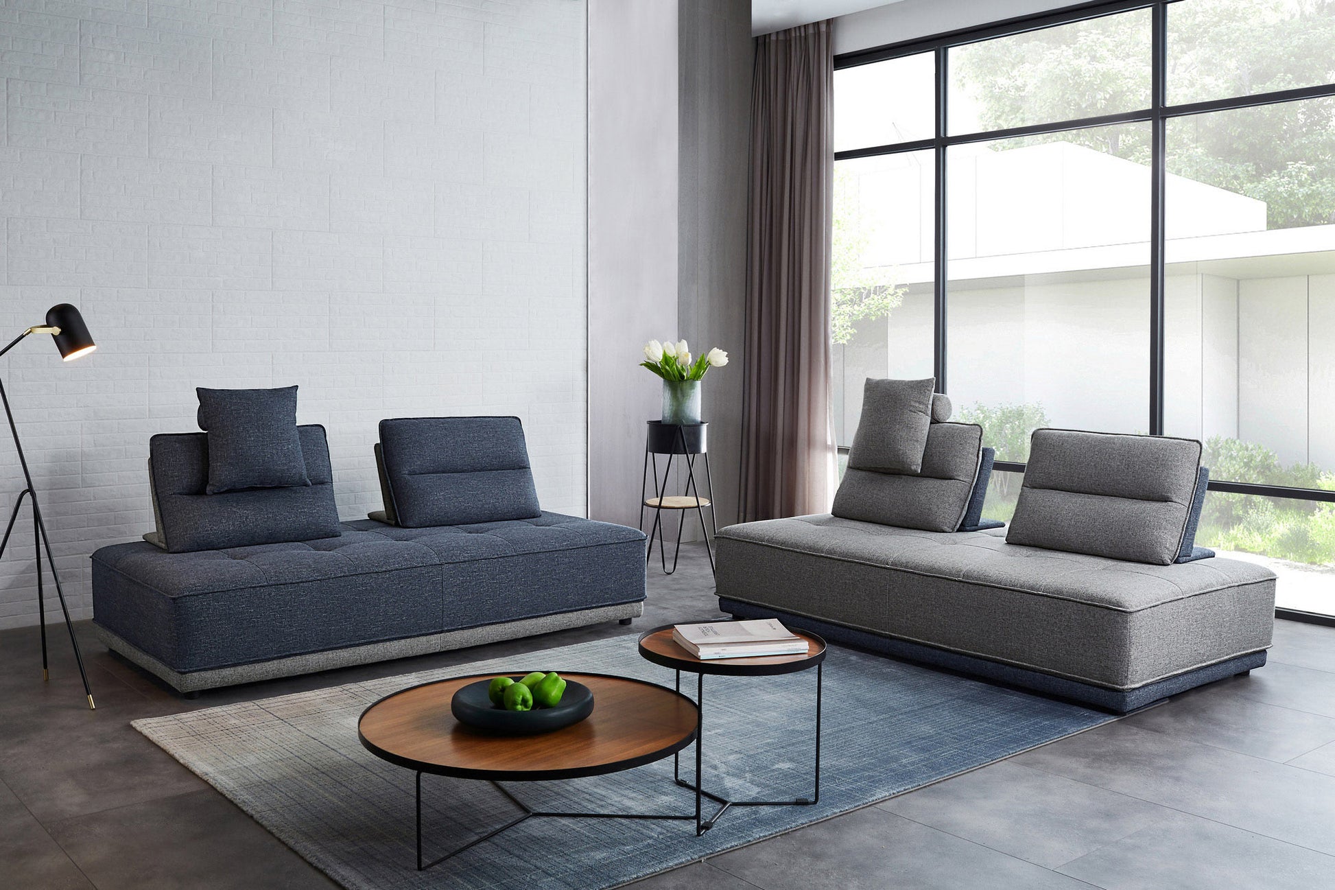 Divani Casa Glendale - Modern Blue & Grey Fabric Sectional Sofa | Modishstore | Sofas-4