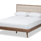 baxton studio soloman mid century modern light beige fabric and walnut brown finished wood full size platform bed | Modish Furniture Store-3