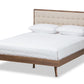 baxton studio soloman mid century modern light beige fabric and walnut brown finished wood queen size platform bed | Modish Furniture Store-2