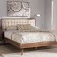 Baxton Studio Soloman Mid-Century Modern Light Beige Fabric and Walnut Brown Finished Wood King Size Platform Bed | Modishstore | Beds
