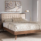 Baxton Studio Soloman Mid-Century Modern Light Beige Fabric and Walnut Brown Finished Wood Queen Size Platform Bed | Modishstore | Beds