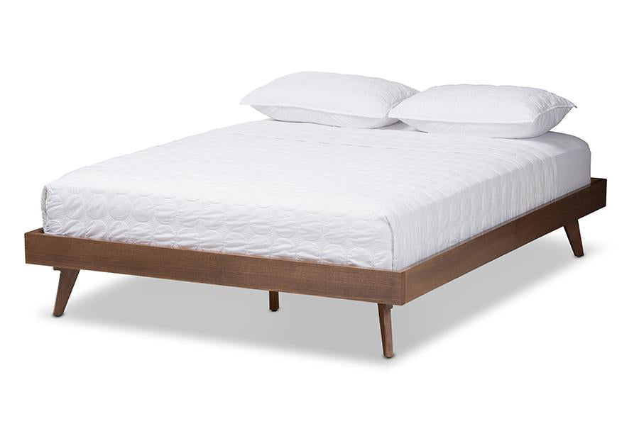 baxton studio jacob mid century modern walnut brown finished solid wood full size bed frame | Modish Furniture Store-2