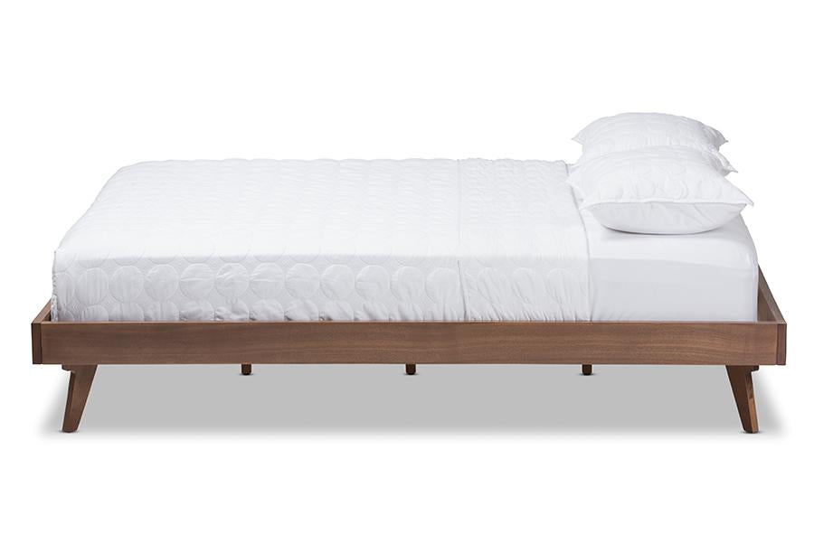baxton studio jacob mid century modern walnut brown finished solid wood full size bed frame | Modish Furniture Store-3