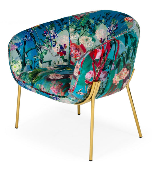 Modrest Falco - Contemporary Floral Velvet and Gold Accent Chair | Modishstore | Accent Chairs
