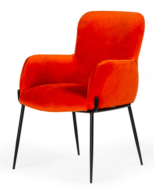 Modrest Frisco - Mid-Century Orange Velvet dining Chair | Modishstore | Dining Chairs