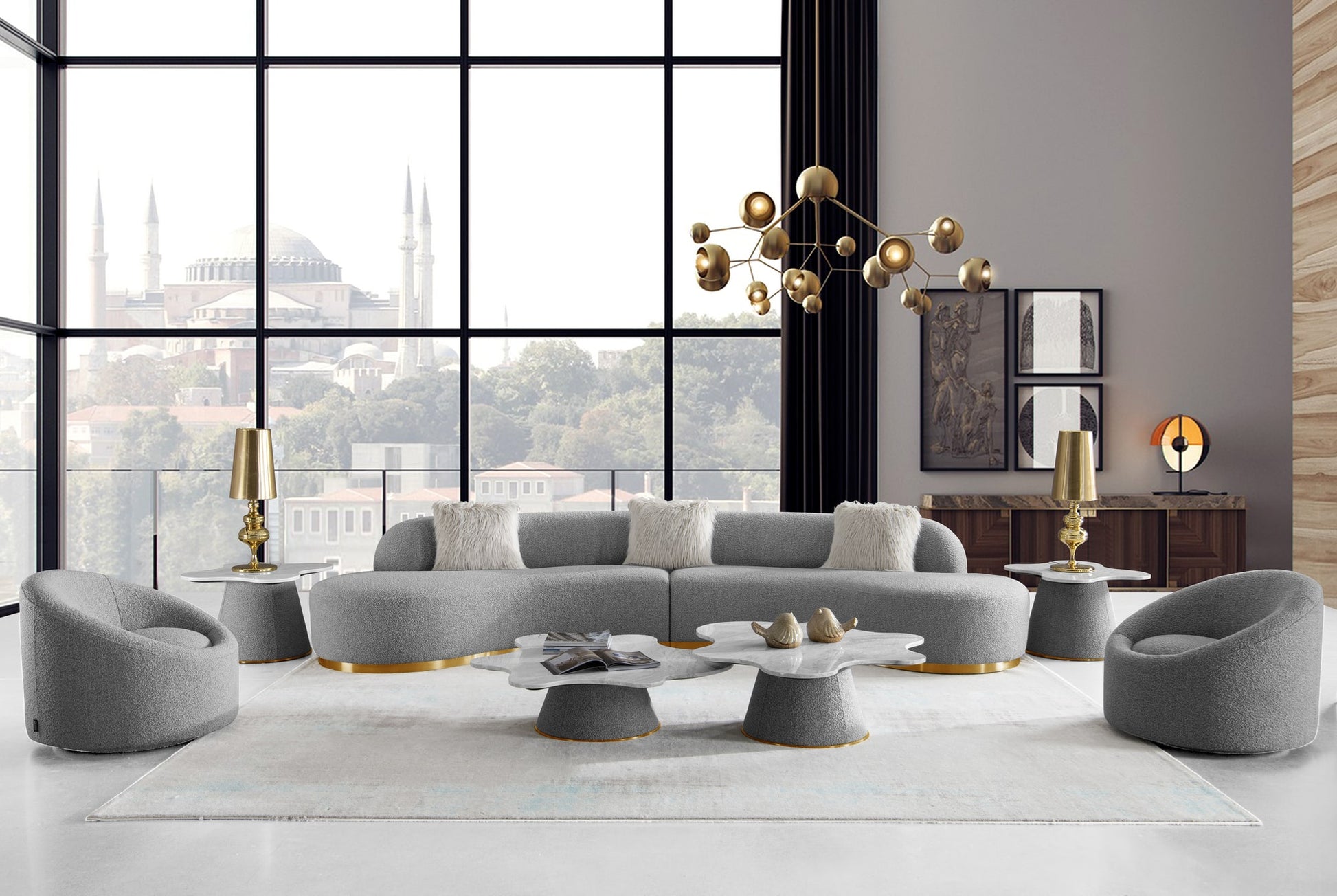 Divani Casa Frontier - Glam Grey Fabric Sectional Sofa | Modishstore | Sofas
