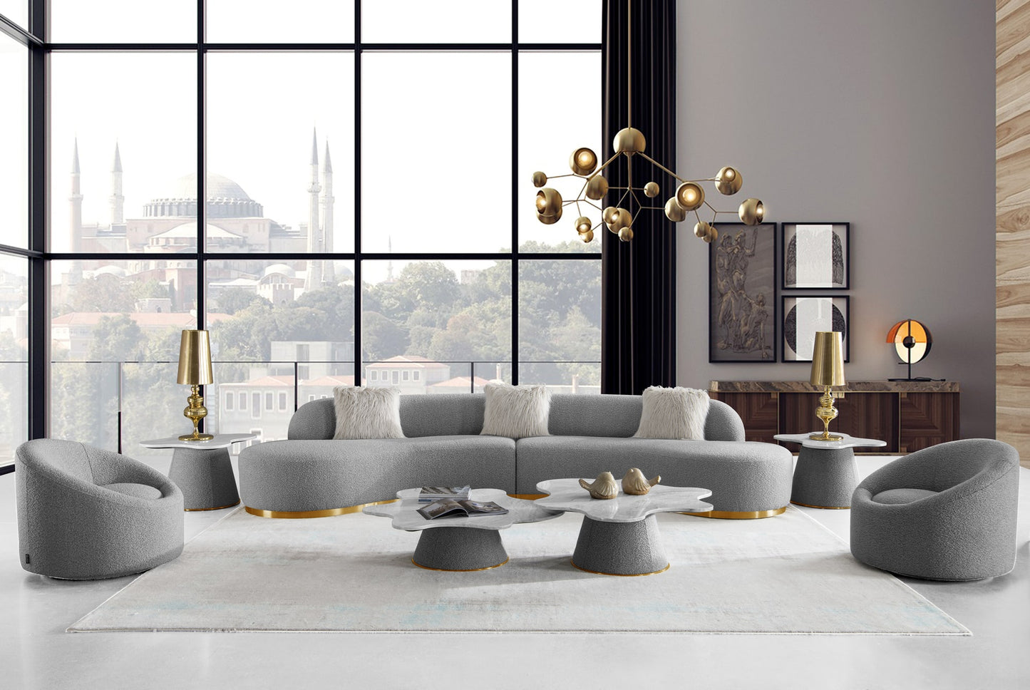 Divani Casa Frontier - Glam Grey Fabric Sectional Sofa-2