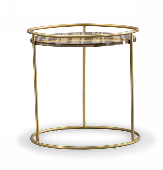 Modrest Gilcrest - Glam Brown and Gold Marble End Table | Modishstore | End Tables