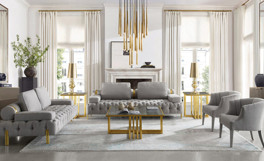 Divani Casa Kiva - Glam Beige and Gold Fabric Sectional Sofa | Modishstore | Sofas