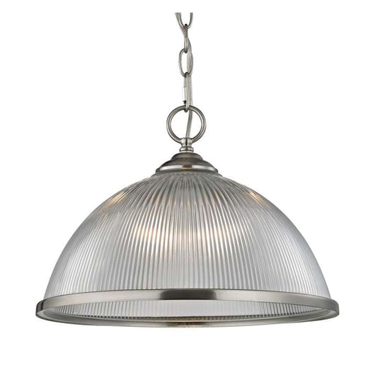 Liberty Park 1-Light Pendant in Brushed Nickel with Prismatic Clear Glass | Pendant Lamps | Modishstore