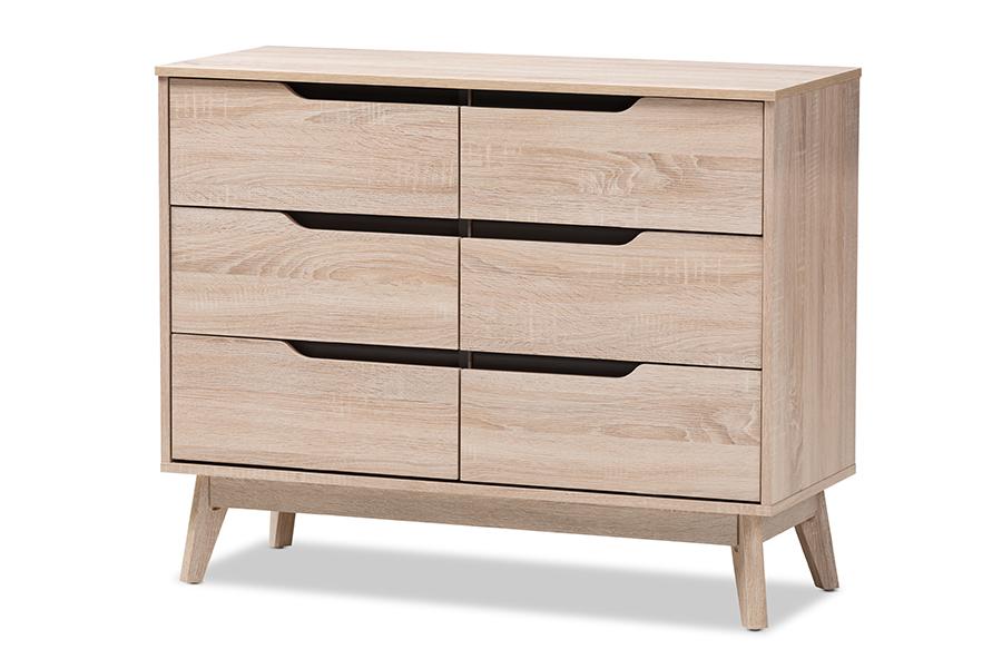 baxton studio fella mid century modern two tone oak and grey wood 6 drawer dresser | Modish Furniture Store-2