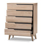 baxton studio fella mid century modern two tone oak and grey wood 5 drawer chest | Modish Furniture Store-3