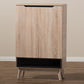 baxton studio fella mid century modern two tone oak and grey wood shoe cabinet | Modish Furniture Store-3