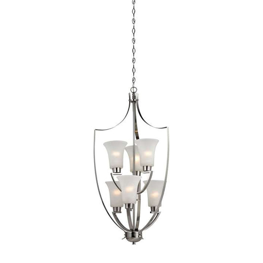 Foyer 6-Light Chandelier in Brushed Nickel with White Glass | Chandeliers | Modishstore