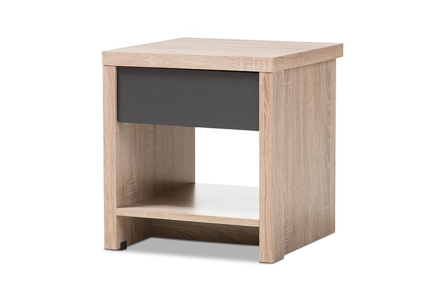 baxton studio jamie modern and contemporary two tone oak and grey wood 1 drawer 1 shelf nightstand | Modish Furniture Store-2