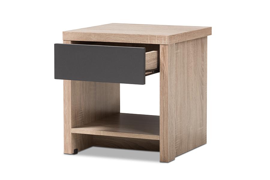 baxton studio jamie modern and contemporary two tone oak and grey wood 1 drawer 1 shelf nightstand | Modish Furniture Store-3