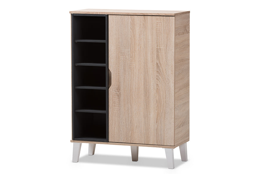 baxton studio adelina mid century modern 1 door oak and grey wood shoe cabinet | Modish Furniture Store-8