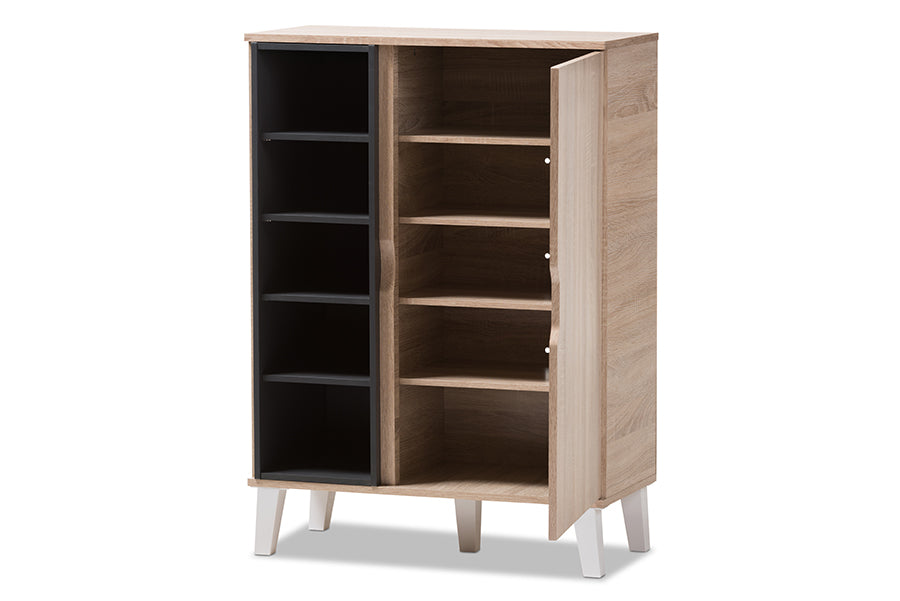 baxton studio adelina mid century modern 1 door oak and grey wood shoe cabinet | Modish Furniture Store-7