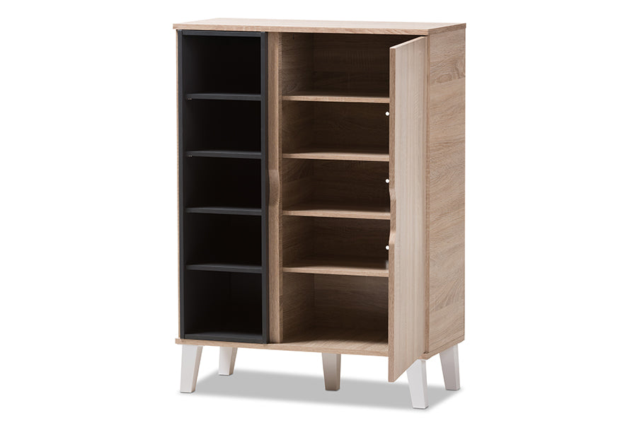 baxton studio adelina mid century modern 1 door oak and grey wood shoe cabinet | Modish Furniture Store-6