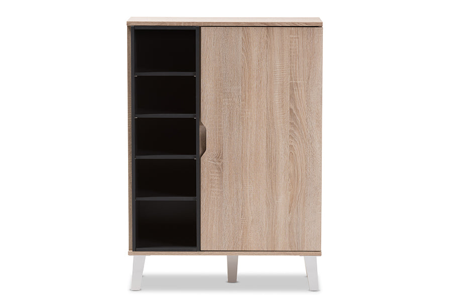 baxton studio adelina mid century modern 1 door oak and grey wood shoe cabinet | Modish Furniture Store-5