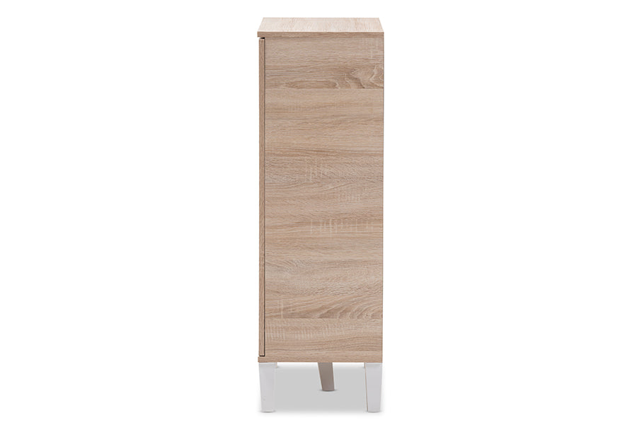 baxton studio adelina mid century modern 1 door oak and grey wood shoe cabinet | Modish Furniture Store-4