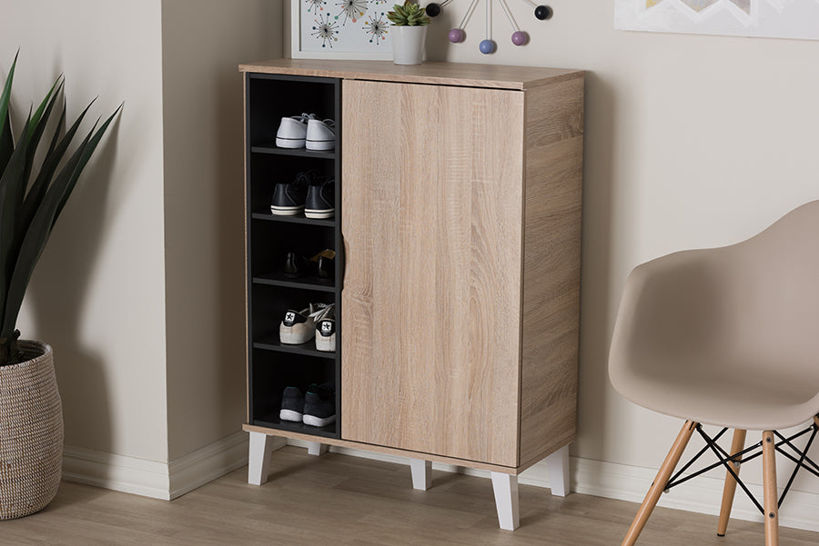 baxton studio adelina mid century modern 1 door oak and grey wood shoe cabinet | Modish Furniture Store-2