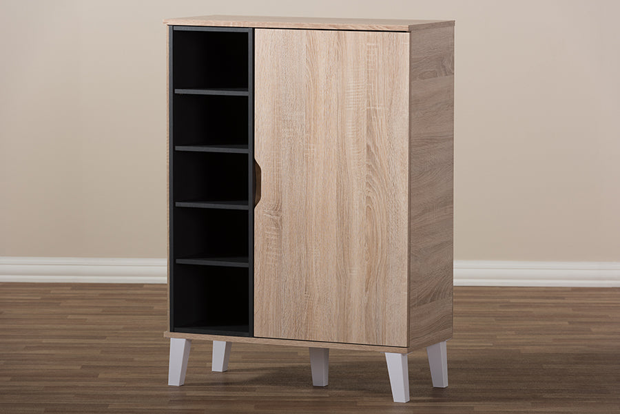 baxton studio adelina mid century modern 1 door oak and grey wood shoe cabinet | Modish Furniture Store-3