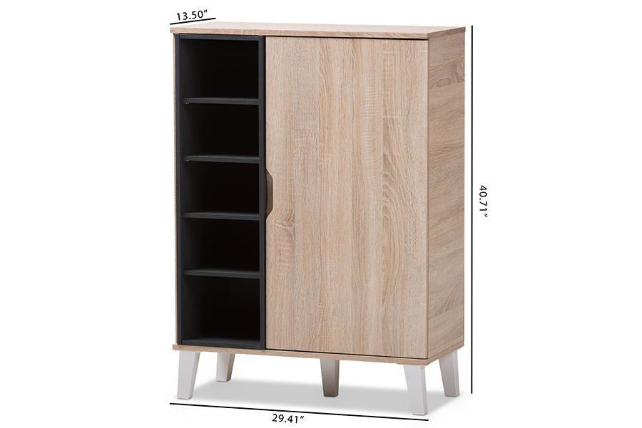 baxton studio adelina mid century modern 1 door oak and grey wood shoe cabinet | Modish Furniture Store-9