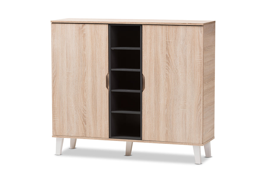 baxton studio adelina mid century modern 2 door oak and grey wood shoe cabinet | Modish Furniture Store-7