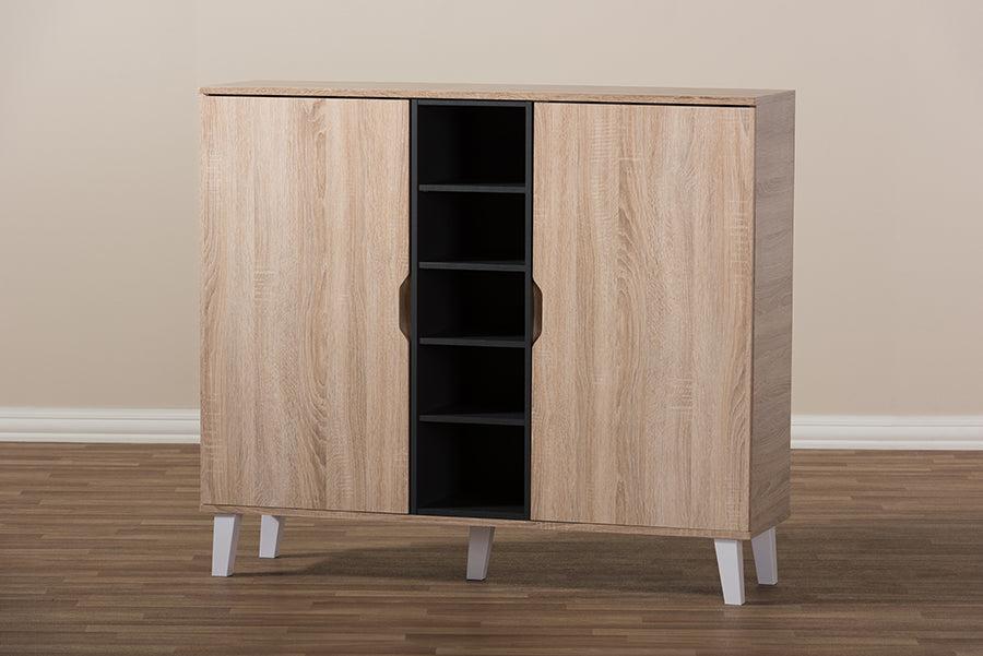 baxton studio adelina mid century modern 2 door oak and grey wood shoe cabinet | Modish Furniture Store-3