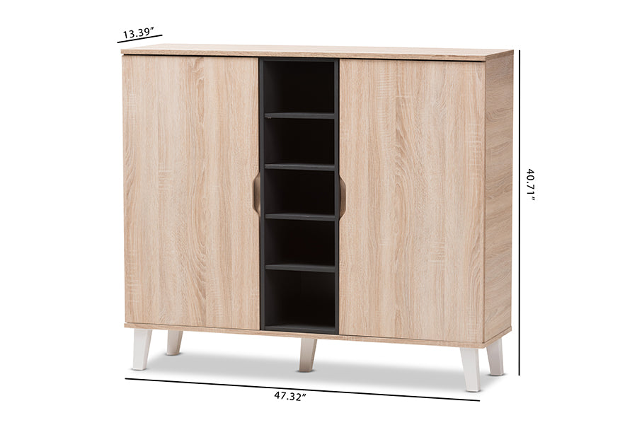 baxton studio adelina mid century modern 2 door oak and grey wood shoe cabinet | Modish Furniture Store-8