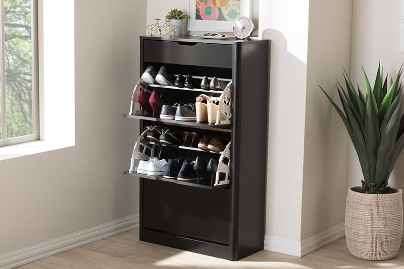 Baxton Studio Cayla Modern and Contemporary Black Wood Shoe Cabinet | Modishstore | Cabinets