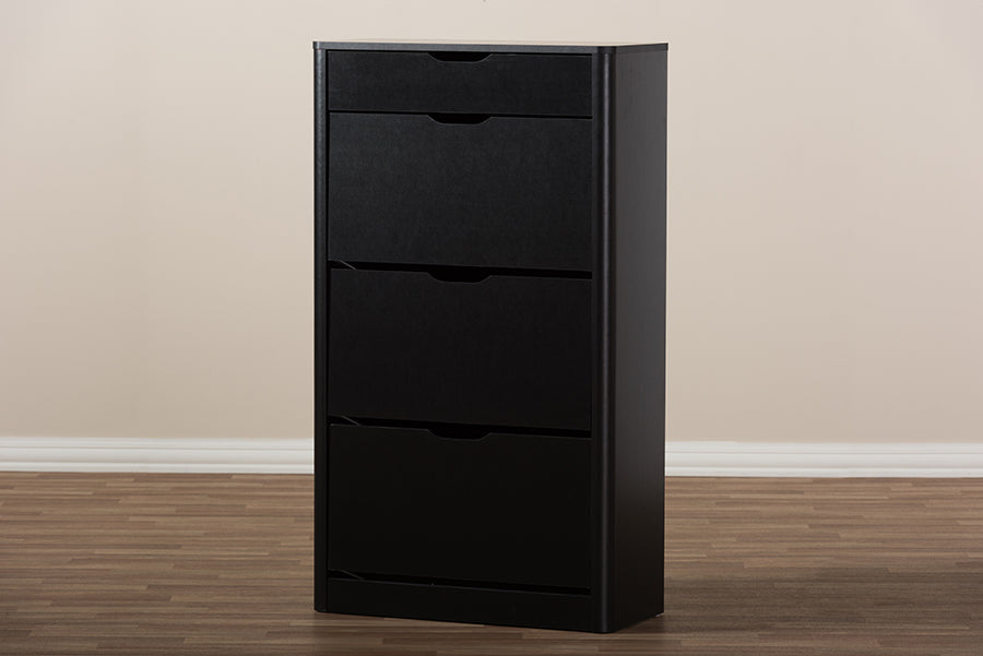 baxton studio cayla modern and contemporary black wood shoe cabinet | Modish Furniture Store-3