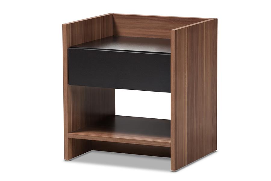 baxton studio vanda modern and contemporary two tone walnut and black wood 1 drawer nightstand | Modish Furniture Store-2