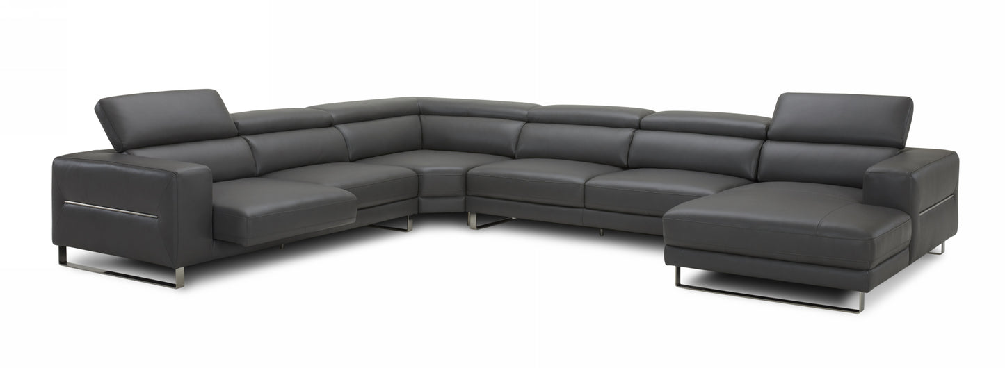 Divani Casa Hawkey - Contemporary Grey Full Leather Sectional-4