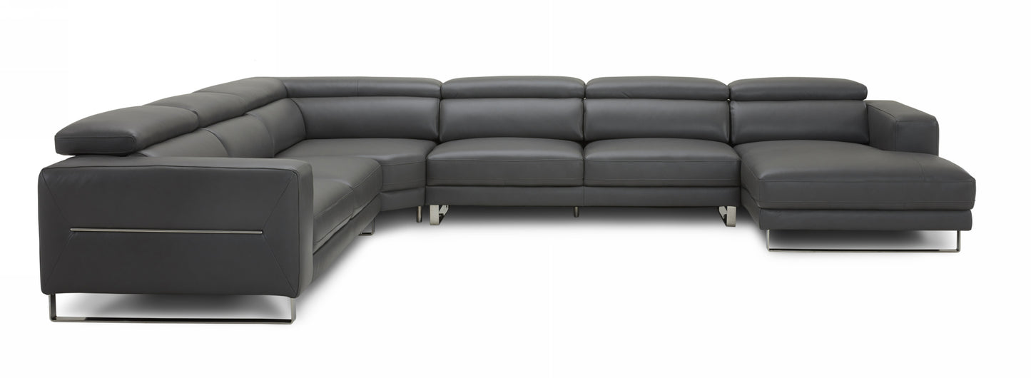 Divani Casa Hawkey - Contemporary Grey Full Leather Sectional-2