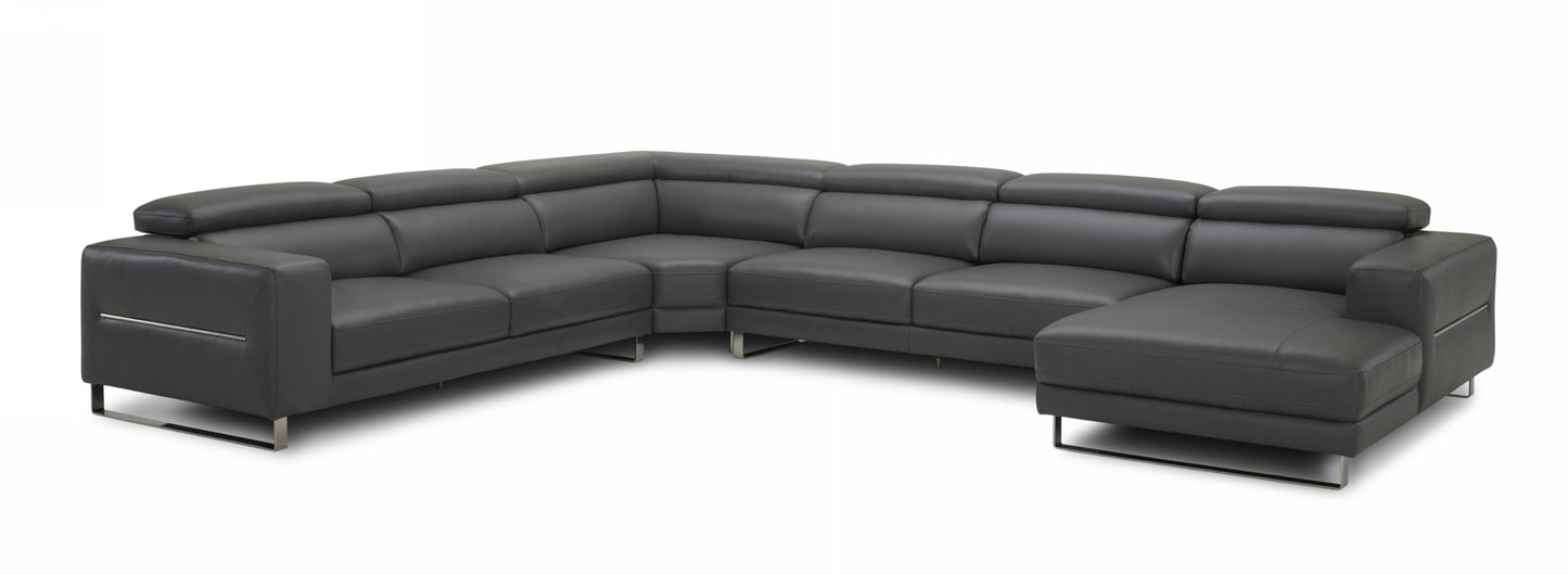 Divani Casa Hawkey - Contemporary Grey Full Leather Sectional-3
