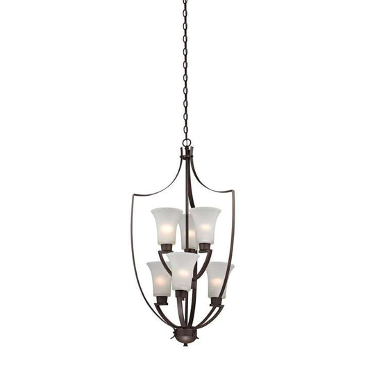 Foyer 6-Light Chandelier in Oil Rubbed Bronze with White Glass | Chandeliers | Modishstore