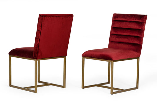 Modrest Barker - Modern Red & Brush Gold Dining Chair (set of 2) | Modishstore | Dining Chairs