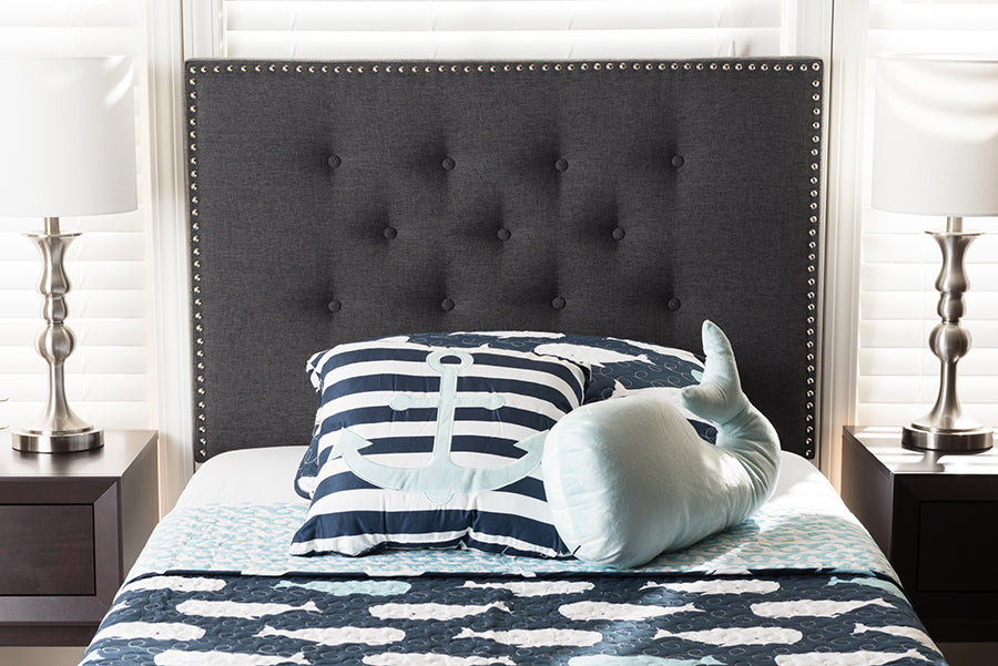 Baxton Studio Windsor Modern and Contemporary Dark Grey Fabric Twin Size Headboard | Modishstore | Headboards