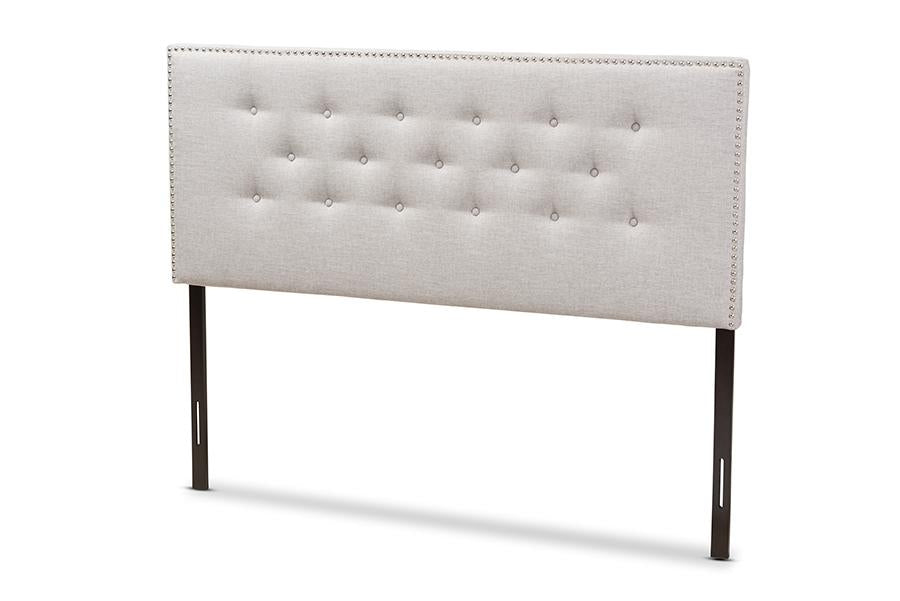 baxton studio windsor modern and contemporary greyish beige fabric upholstered queen size headboard | Modish Furniture Store-2