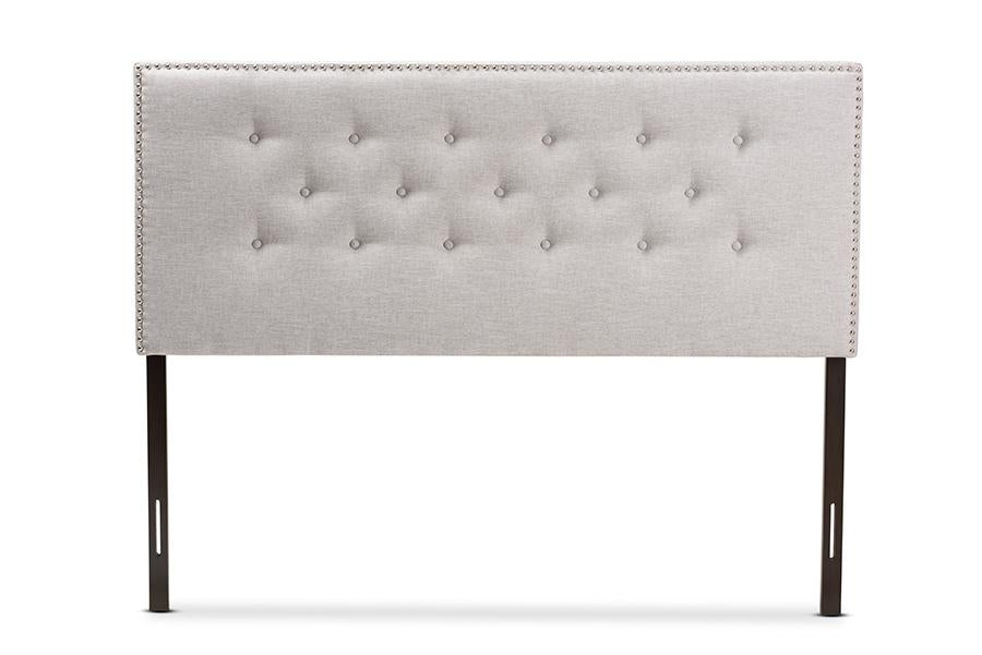 baxton studio windsor modern and contemporary greyish beige fabric upholstered queen size headboard | Modish Furniture Store-3