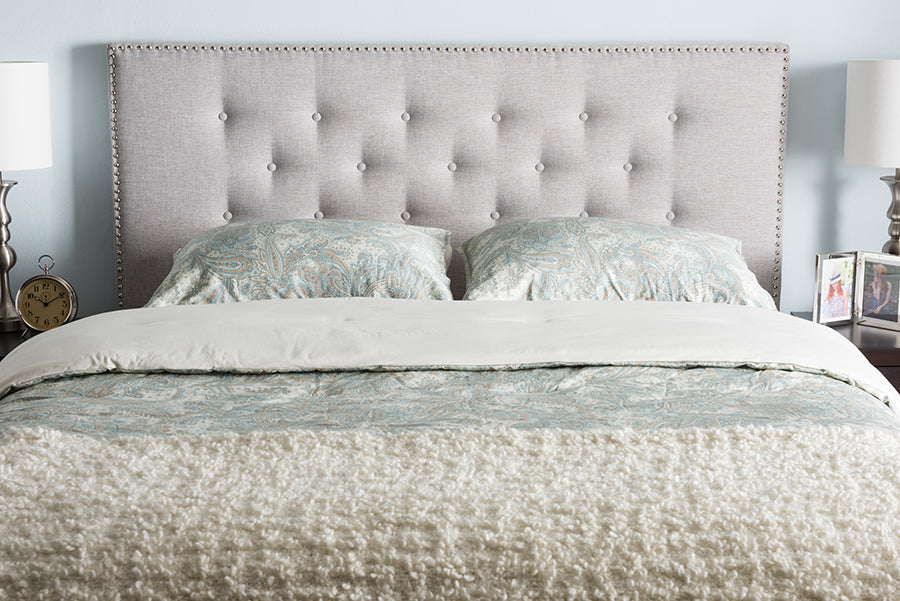 Baxton Studio Windsor Modern and Contemporary Greyish Beige Fabric Upholstered King Size Headboard | Modishstore | Headboards