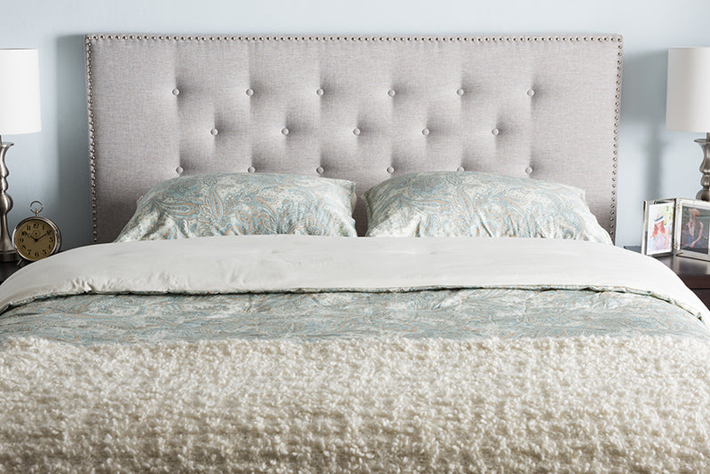 Baxton Studio Windsor Modern and Contemporary Greyish Beige Fabric Upholstered King Size Headboard | Modishstore | Headboards