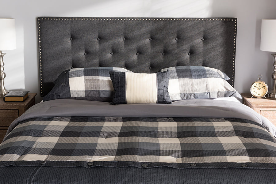 Baxton Studio Windsor Modern and Contemporary Dark Grey Fabric Queen Size Headboard | Modishstore | Headboards