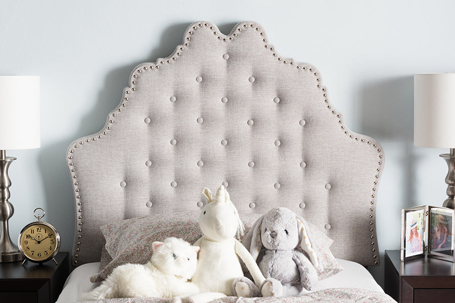 Baxton Studio Hilda Modern and Contemporary Greyish Beige Fabric Twin Size Headboard | Modishstore | Headboards